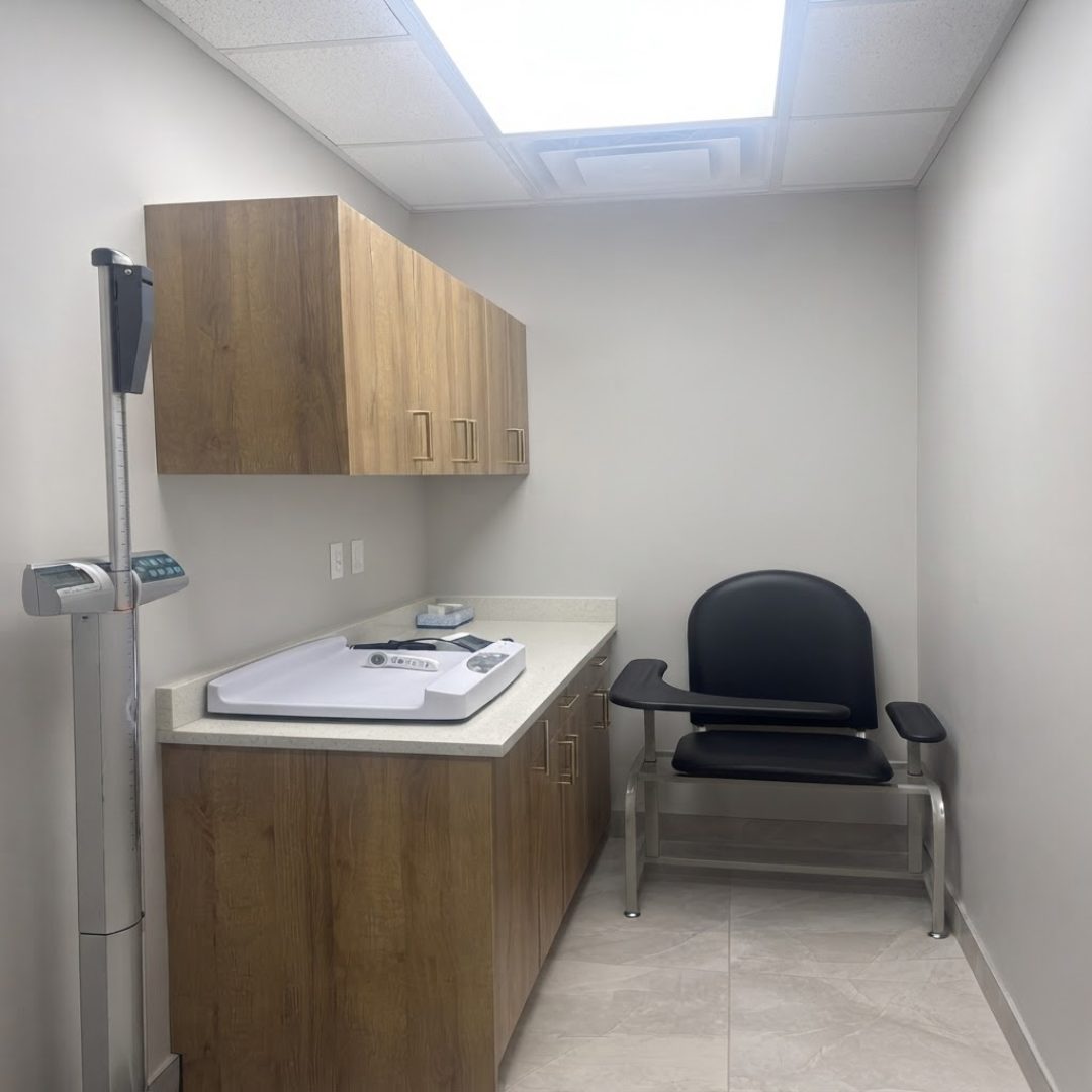 Vitals room with weigh scale and equipment